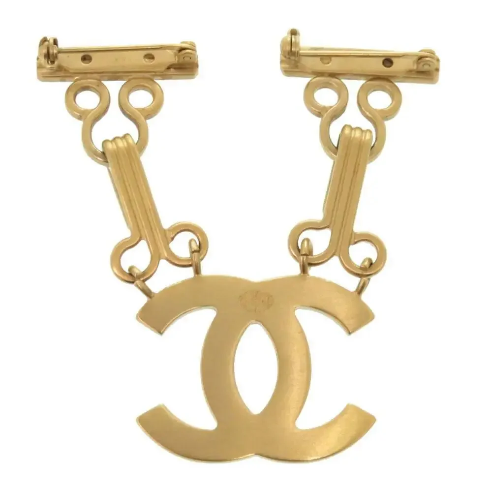 CHANEL Authentic Gold Logo Brooch